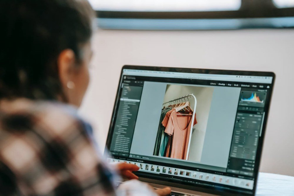 Editing a photo in Lightroom on a laptop
